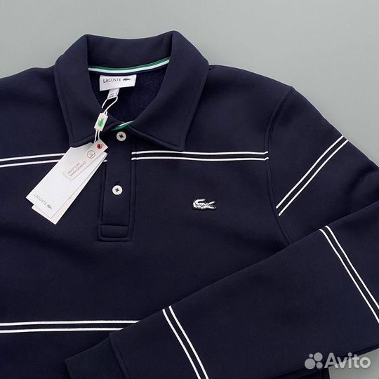 Свитшот lacoste на пуговицах синий (флис)