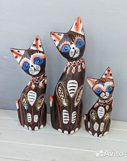 Коты сувенирные, деревянные 3 шт