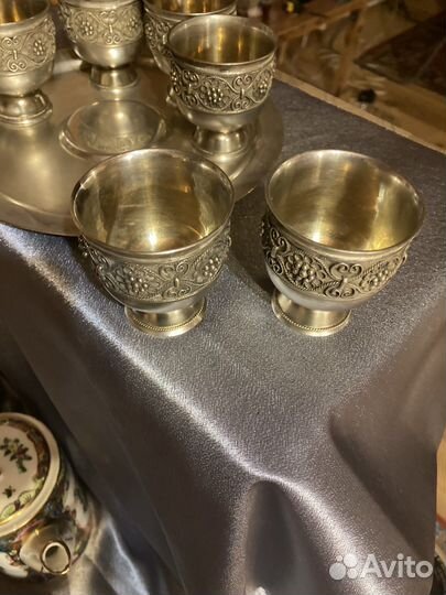 Старинный мельхиоровый набор для коньяка