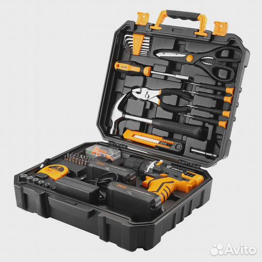 Дрель-шуруповерт deko dkcd20FU +104 предмета, 42Нм