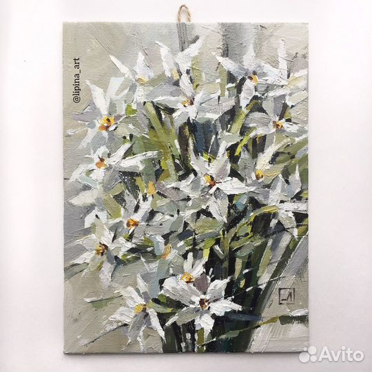 Картина маслом цветы нарциссы букет
