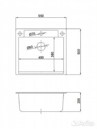 Кух мойка 550х500 Reflexion Cubi RX1555CL. уголь