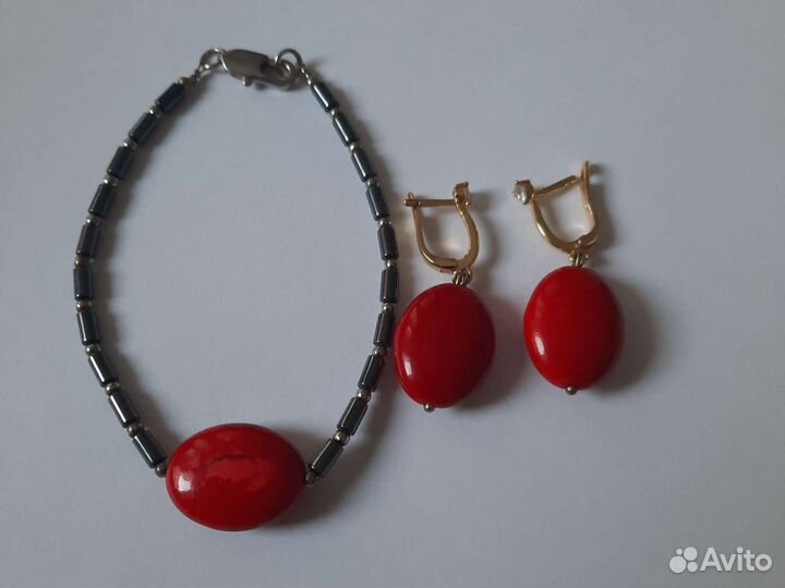 Серьги, браслет с кораллом