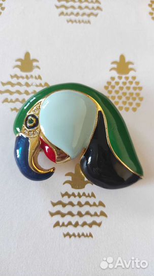 Винтажная брошь попугай эмаль