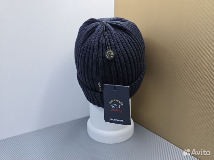 Шапка вязаная Paul&Shark синяя с якорем