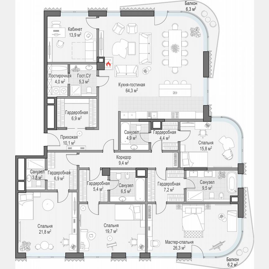 5-к. квартира, 259,8 м², 6/14 эт.