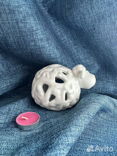 Фарфоровый подсвечник белый овечка