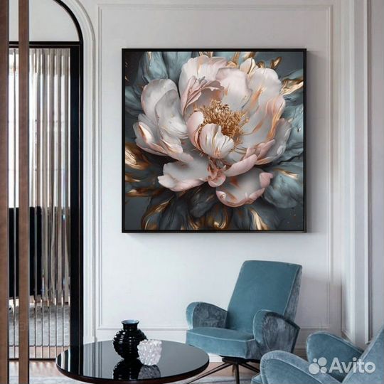 Интерьерная картина цветы пионы Премиум холст