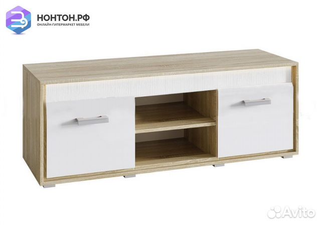 Тумба под тв Фортуна дуб сонома / белый глянец