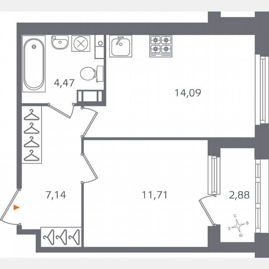 1-к. квартира, 38,9 м², 4/10 эт.