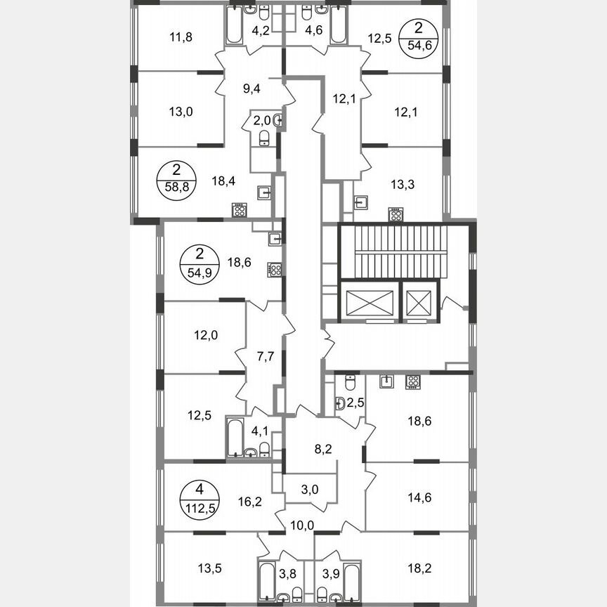 2-к. квартира, 58,8 м², 16/17 эт.