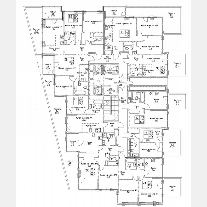 2-к. квартира, 66,6 м², 2/19 эт.
