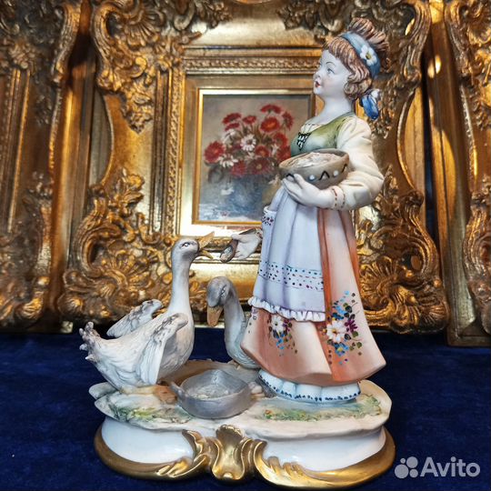 Capodimonte.Девочка.Гуси.Volta.Италия