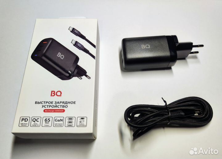 GaN зарядка 65W, 3 порта. BQ Charger 65W3A01