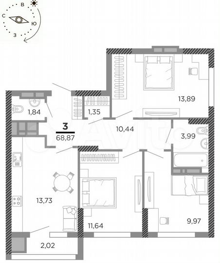 3-к. квартира, 69 м², 14/24 эт.