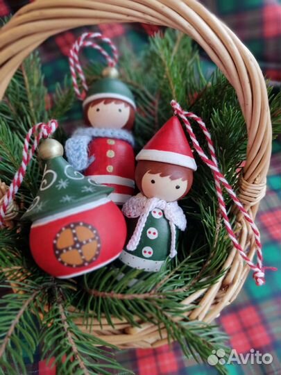 Набор деревянных ёлочных игрушек ручная работа
