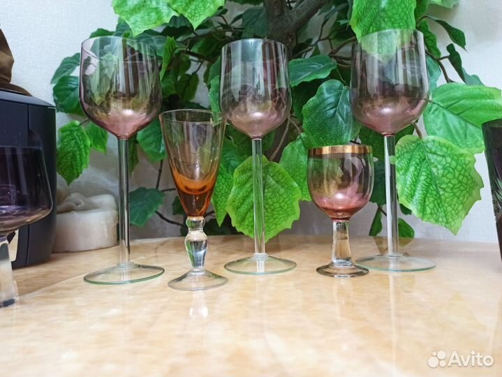 Рюмка фужеры на длинной ножке цветное стекло СССР