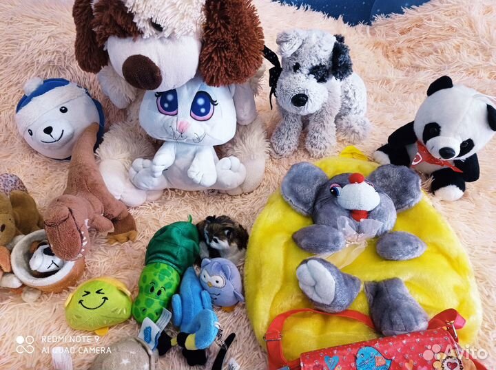 Пакетом мягкие игрушки, сумки,электр.плакат, книги