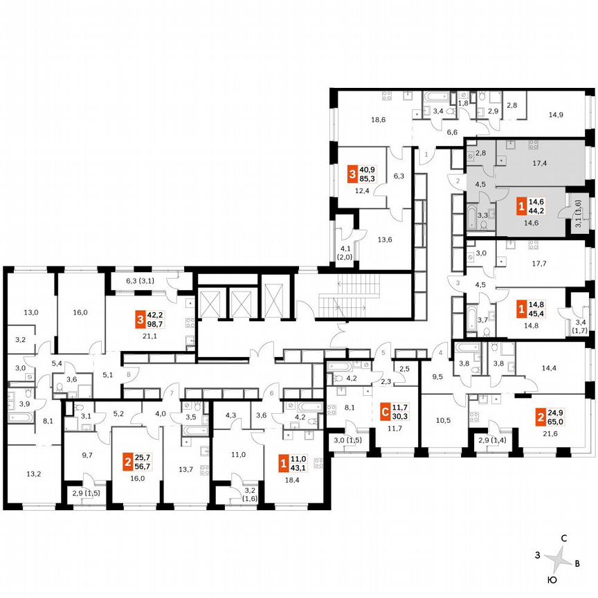 1-к. квартира, 44,3 м², 18/18 эт.