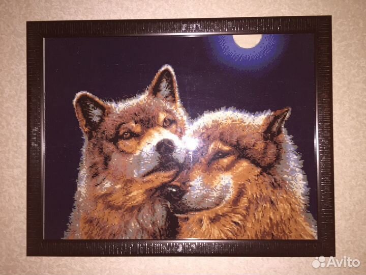 Большая картина из стразов «Волчья нежность»