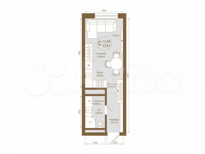 Квартира-студия, 22,8 м², 16/25 эт.