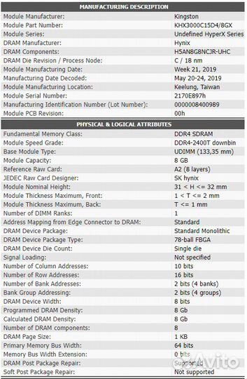 DDR4 HX430C15PB3K2/16 2x8Gb KIT