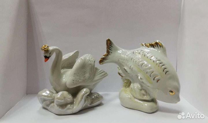 Фарфоровые статуэтки Дулево, рыбка, царевна лебедь