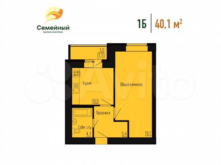1-к. квартира, 40,1 м², 6/12 эт.