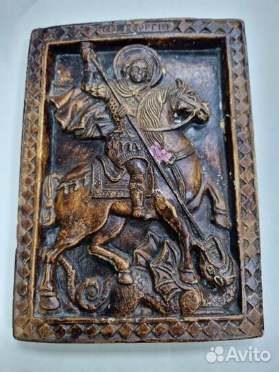 Старинная Икона Георгий Победоносец. Гипс