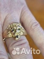 Золотое кольцо Лев с сапфирами
