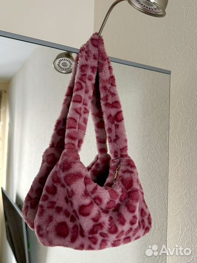 Cумка женская пушистая с леопардовым принтом