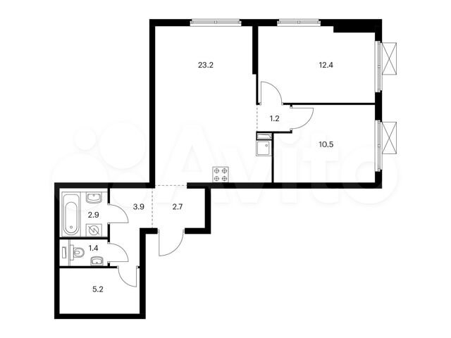 2-к. квартира, 63,4 м², 2/25 эт.