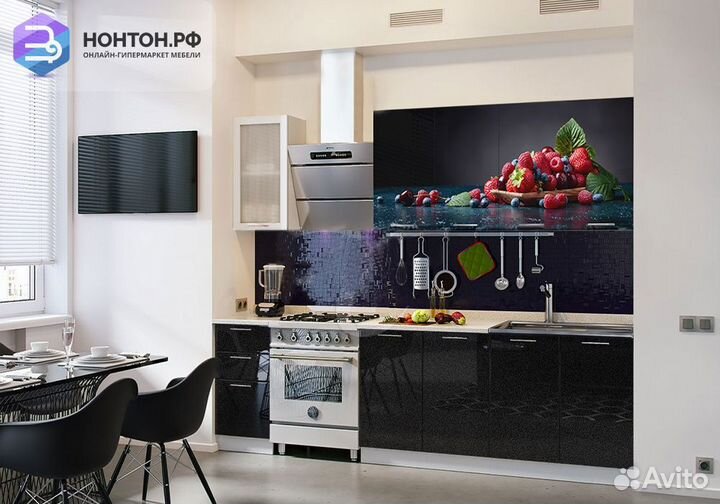 Кухня Ягоды 2.0 м черный металлик