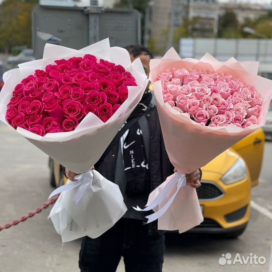 Белые Розы с доставкой / 101роза 70см доставка