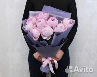 Букет из 9 розовых пионов (Premium)