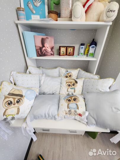 Комплект в кроватку бортики, балдахин, мобиль