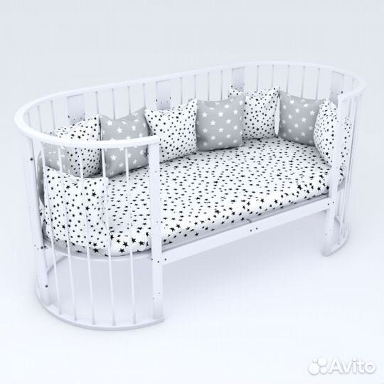 Детская кроватка круглая Зайка 8в1 с маятником