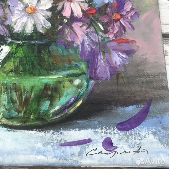 Картина маслом Космеи