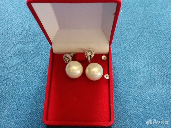 Серьги серебряные с жемчугом.в доставке