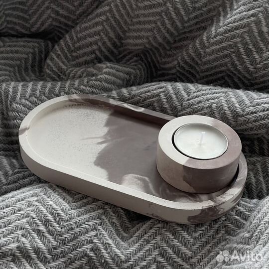 Гипсовый подсвечник+свеча и поднос