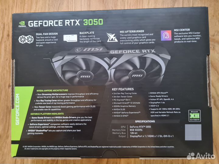 Видеокарта MSI RTX 3050 8gb ventus