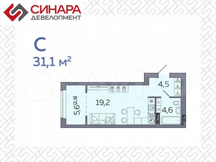 Квартира-студия, 31,1 м², 4/23 эт.