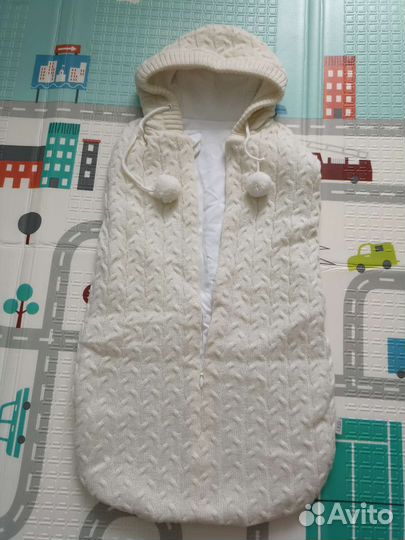 Конверт вязаный утепленный на выписку размер 62