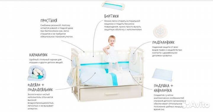 Французские бортики и постельное + одеяло, подушка