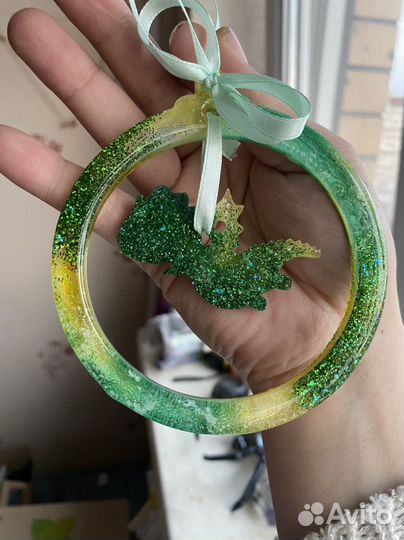 Елочная игрушка дракон эпоксидная смола