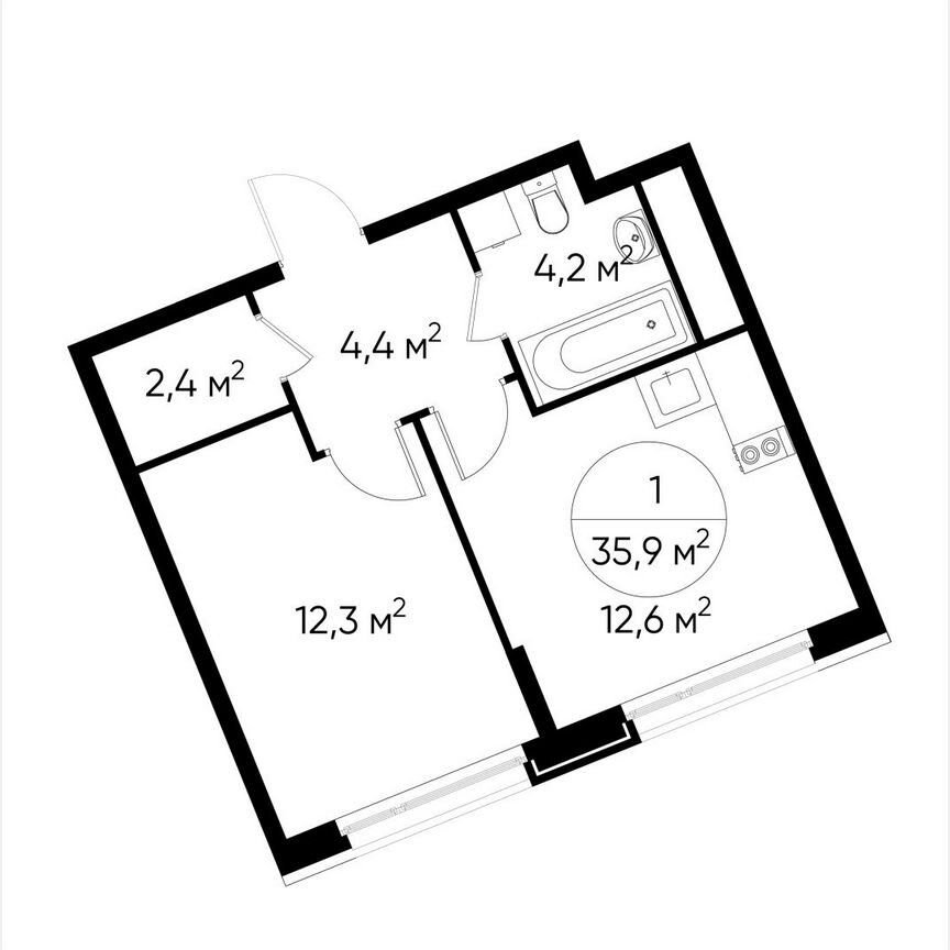 1-к. квартира, 35,9 м², 3/17 эт.