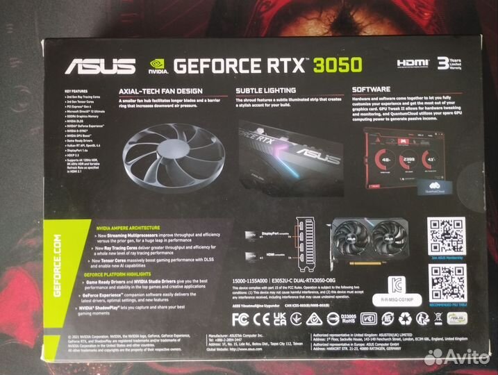 Видеокарта Asus dual RTX 3050 8гб новая
