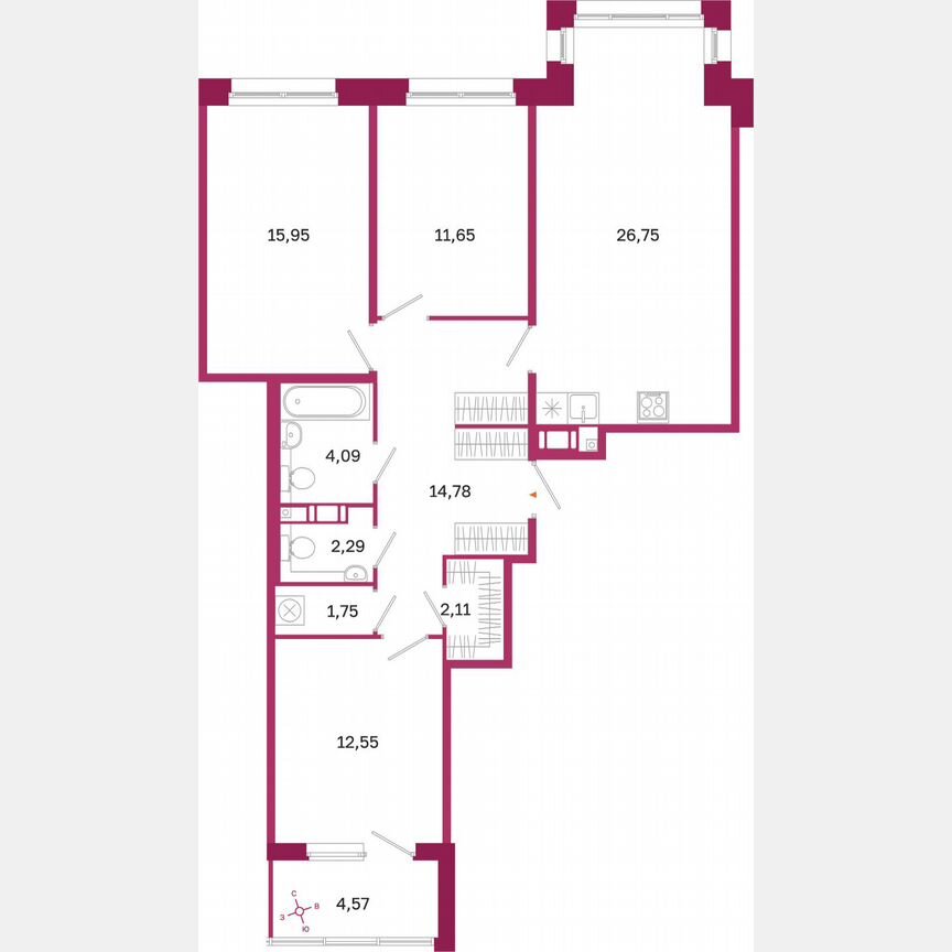 3-к. квартира, 94,2 м², 7/10 эт.