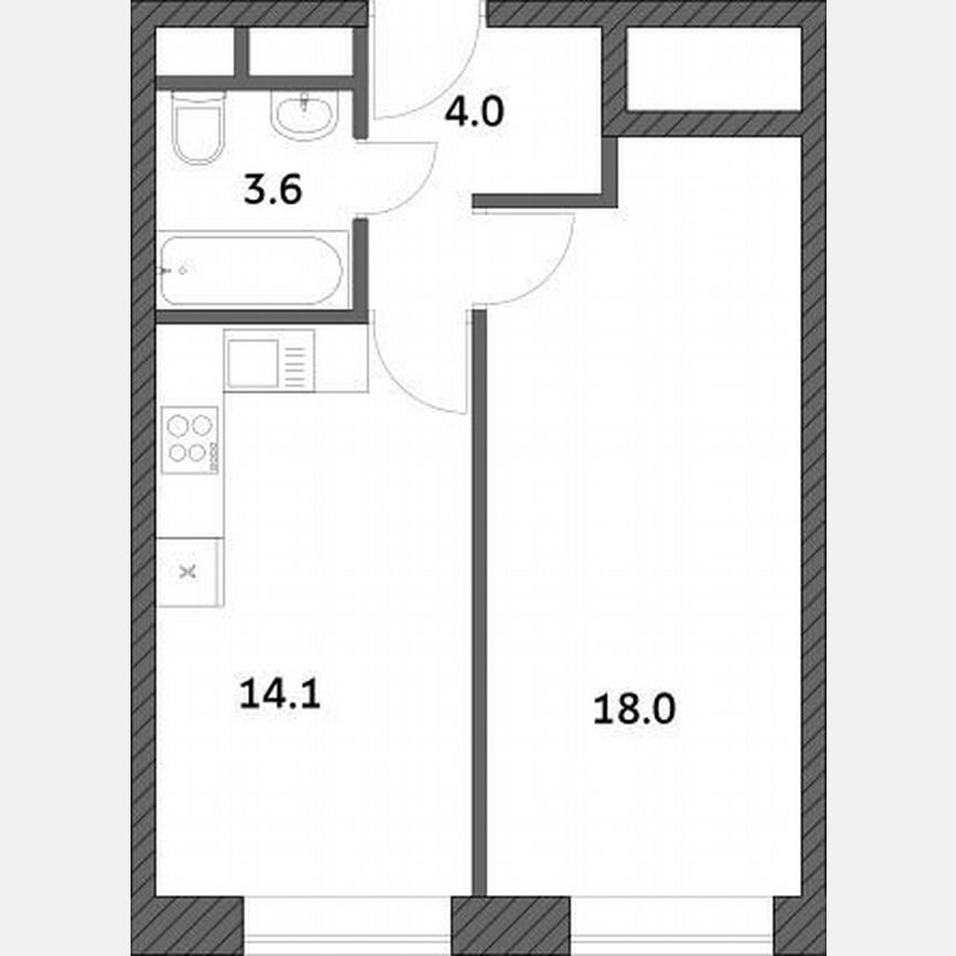 1-к. квартира, 39,7 м², 5/19 эт.