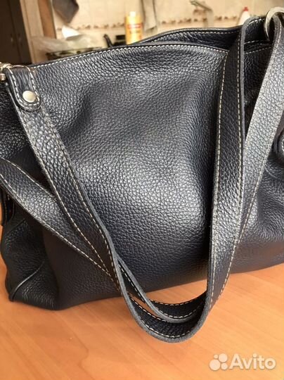 Сумка из натуральной кожи. Серо-синяя. Новая